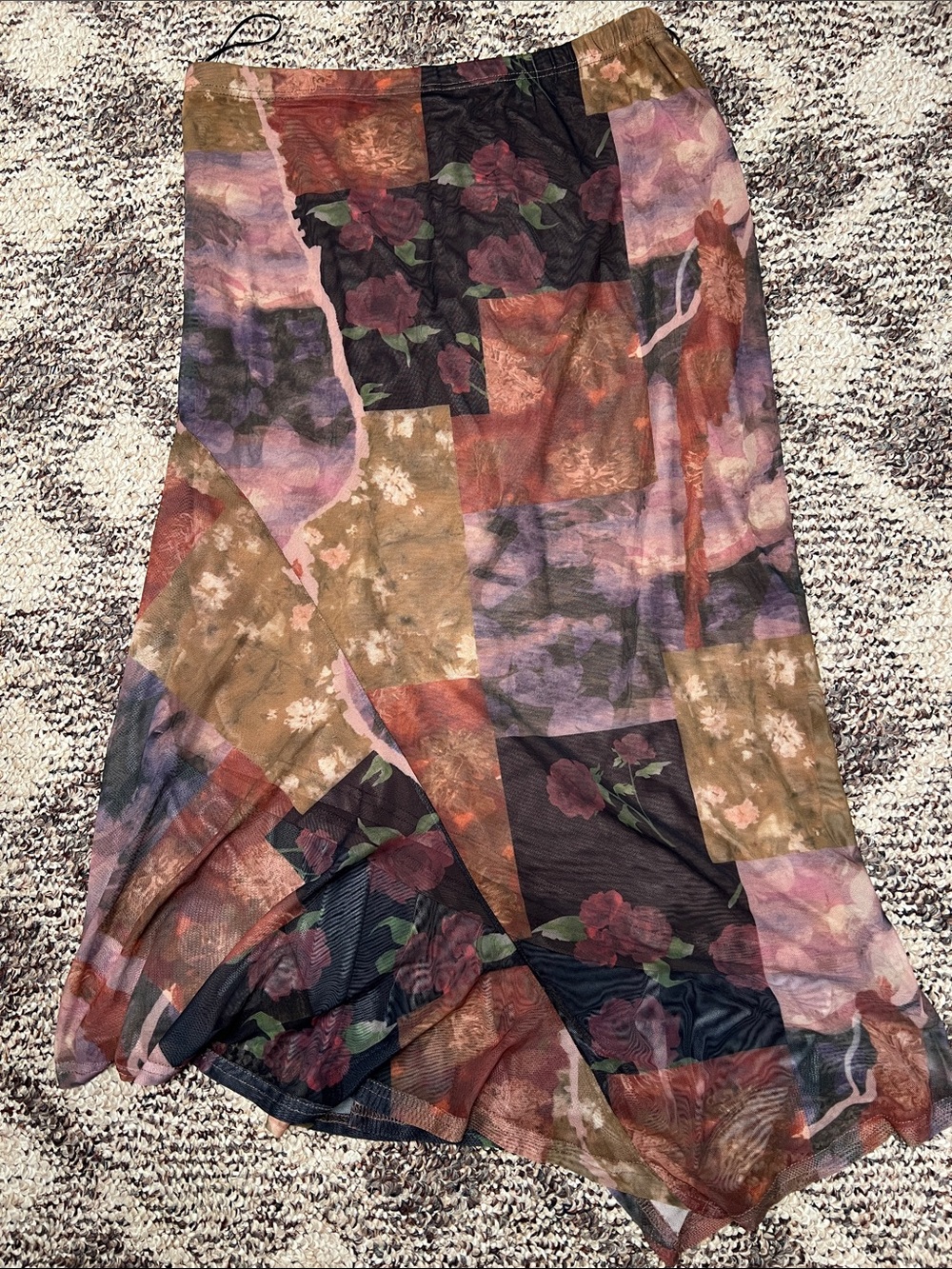 Cider Patchwork Floral Skirt in Rust, Olive, Mauve, Black